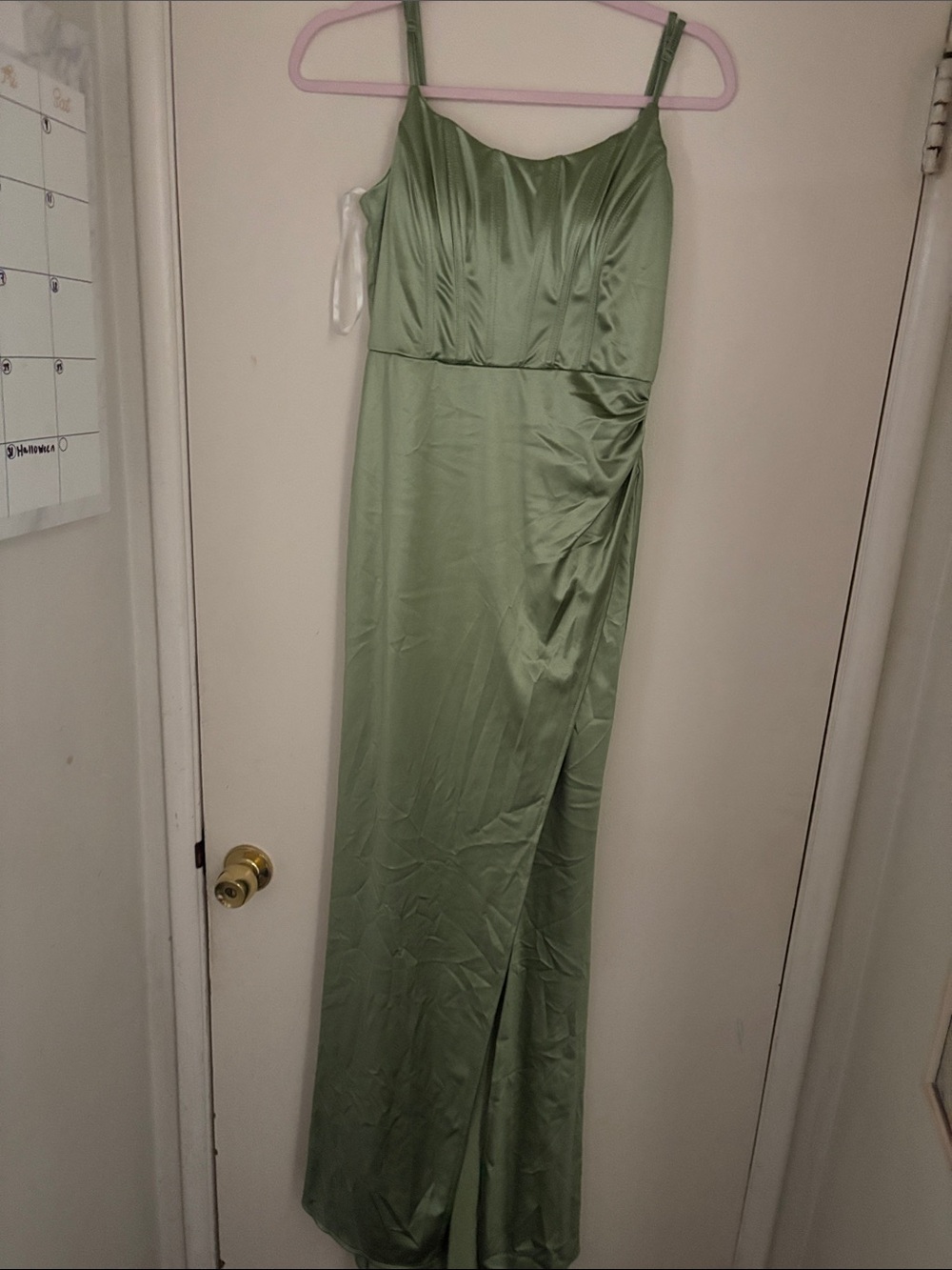 Windsor Satin Spaghetti-Strap Maxi Dress in Sage